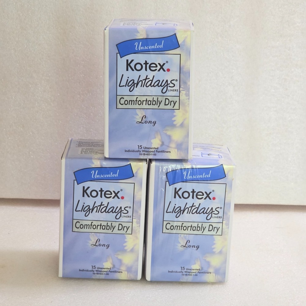 Kotex Lightdays Unscented Long Pantiliners Vintage 2003 Prop 45 Count 3 Boxes